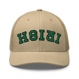 RIVEMUG NX Upside Down Irish Embroidered Curved Bill Trucker Hat Mid Crown Adjustable Cap Khaki
