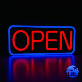 MaxLit 21'' X 10'' New Ultra Bright LED Neon Sign - OPEN - Remote Controlled - Energy Efficient & Durable (Blue/Red)