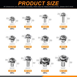 Rustark 240Pcs 12 Sizes M3 M3.5 M4 M5 Terminal Block Screws with Square Washers Assortment Kit Silver Nickel Plated Carbon Steel Terminal Screws for Terminal Blocks Replacement