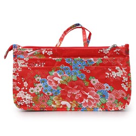 BTSKY Printing Handbag Organizers Inside Purse Insert - High Capacity 13 Pockets Bag Tote Organizer with Handle (Festive Flower)