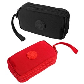 D-FLIFE Large Capacity Wristlet Wallet - Women 3 Layers Zipper Oxford Cloth Waterproof Handbag Purse, Black+red