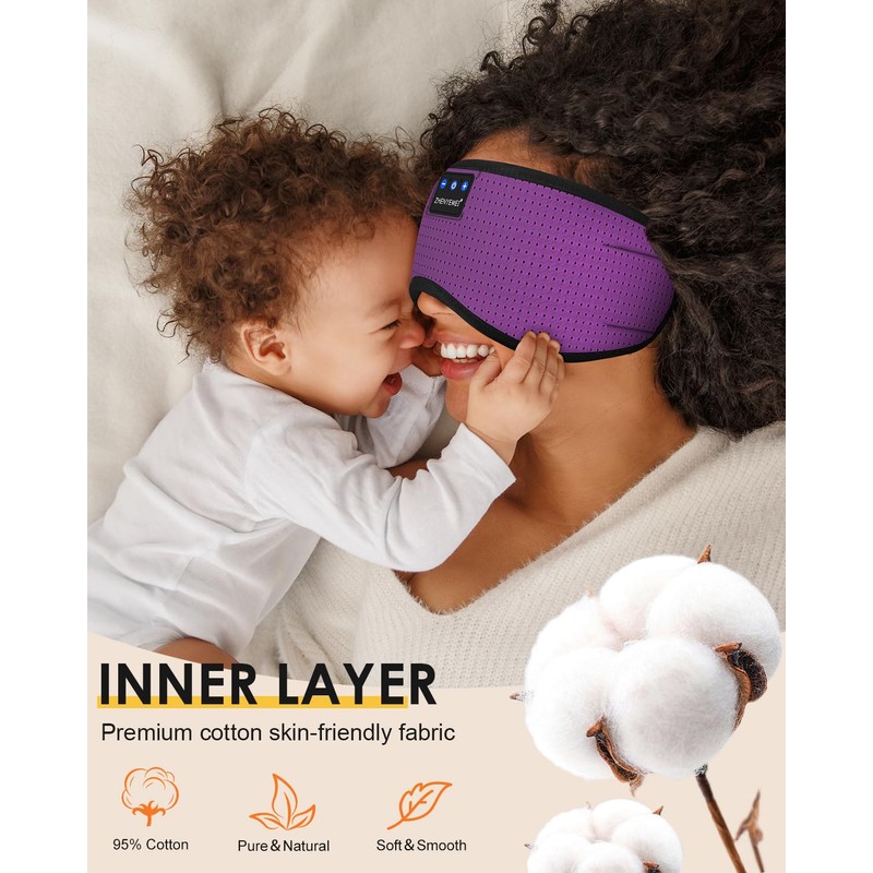 ZHENYEMEI Bluetooth Sleep Headphones White Noise Sleep Mask | 3D