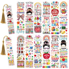 AFRITEE UV DTF Bookmark Wraps - 24 Sheets Teacher Back to School Blank Bookmark Cold Transfer Sticker, Bohemian Bow Pencil Book UV DTF Stickers Decal DIY Creative Gift for Teacher