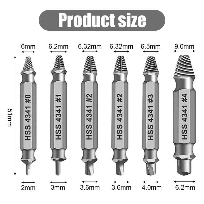 6 Pcs Damaged Screw Remover Screw Tool Stripped Screw Extractor