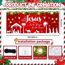 Ratoyal Red Jesus Christmas Garage Door Decorations, 16X7ft Garage Door Banner Backdrop Holy Nativity Religion Christmas Holidays Mural Background for Indoor Outdoor House Patio Décor Party Supplies