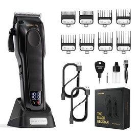 SUPRENT PRO Professional Hair Clippers Trimmer - High Torque Brushless Motor & DLC Coated -Detachable Blade -  [ SUPRENT PRO The Black Obsidian ] - Color: Clipper (LED screen)