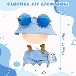 Clothes for 17 cm Dolls, Jumpsuit with Adjustable Straps Hat Glasses Camera Pendant for the 17 cm Mini Plush Doll, Not Included Blue