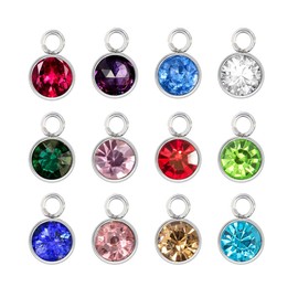 Juland Pack of 48 Crystal Birthstone Pendants Mixed Round Charms Jewellery Hanging Rhinestone Jewellery Gemstone Dangle Beads for Bracelets Necklaces Earring Making DIY Crafts 12 Colours 7 mm, Alloy