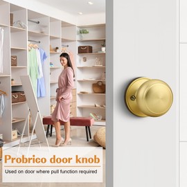 Probrico Colonial Style Door Knob Door Lock (Dummy, Brushed Brass), Gold One-Side Door Knob, 1 Pack