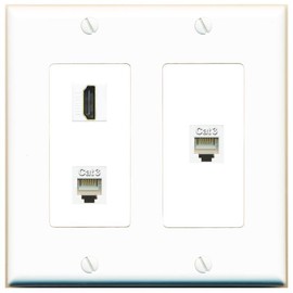 RiteAV 2 Gang 1 Port HDMI 2 Phone Jack Coupler Female-Female Wall Plate [White]