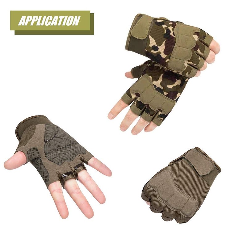 HYCOPROT Fingerless Gloves, Knuckle Protective Breathable Lightweight Outdoor Gloves for