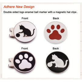 ADHERE Golf Ball Markers Personlized Double Side Cute cat Logo with A Magnetic Hat Clips,A Golf Accessories for Men & Women, Premium Golf Gifts. (White Cat + Black Cat)