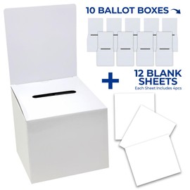 White Glossy 6x6x6" Ivory Cardboard Ballot Boxes (10 Pack) - Versatile Raffle Ticket Box, Suggestion & Donation Boxes, Removable Header, Slot for Tickets & More