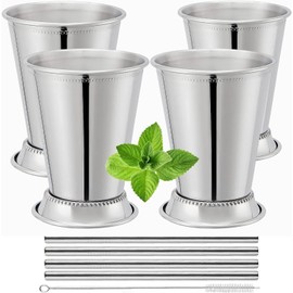 Flavourd Mint Julep Cups Set of 4 with Straws - Polished Inside - 12oz Commercial Grade