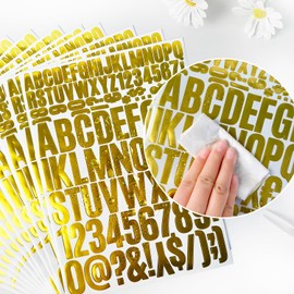 Yoksas 10 Sheets Golden Letters Number Stickers - 1020Pcs Self Adhesive Waterproof 0.8 & 1.10 Inch Alphabet Stickers for Graduation Cap,Craft Supplies,Sign, Mailbox,Tumblers,Scrapbook