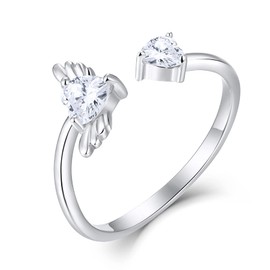 Starchenie Heart Ring Angelwing Rings 925 Sterling Silver Zirconia Ring for Women(Size L)