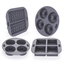 EM Silicone Air Fryer Liners – Set of 4 Reusable Air Fryer Liners Include Silicone Cupcake Liners, Silicone Donut Pan, Brownie Pan, Silicone Waffle Mold – Food Grade Non-BPA Silicone