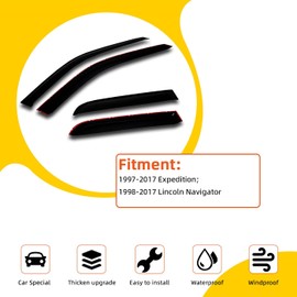 PLDDE Rain Guards Compatible with 1997-2017 Ford Expedition 1998-2017 Lincoln Navigator Side Window Visor Wind Deflector Vent Visors Car Accessories Tape-On 4pcs