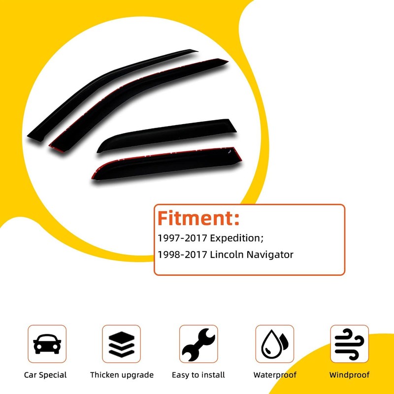 PLDDE Rain Guards Compatible with 1997-2017 Ford Expedition 1998-2017 Lincoln
