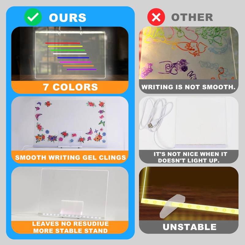 LED Drawing Board, 14'' Acrylic Note Board with Colors, Include