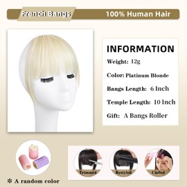 NAYOO Bangs Hair Clip in Bangs 100% Real Human Hair Extensions French Bangs Clip on Air Bangs for Women Hairpieces Curved Bangs