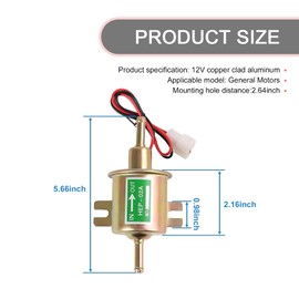 Neferta Pack-1 Automobile Fuel Pump, 5.66" x 3.42" Heavy Duty Carburetor Replacement Parts, 12V Low Pressure Piston Fuel Supply Transfer Pump, Universal for Most Cars and Motorcycles (Gold)