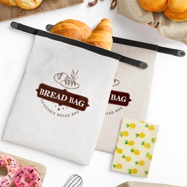 Sourdough Reusable Bread Storage Bags: Homemade Loaf Cotton Extra Large Bag - Plastic Lined Linen Cloth Organic Container with Wrap Cover - Baker Gift Sour Dough Tools to Keep Food Fresh Freezer