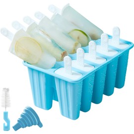 Popsicle Molds 10 Pieces Silicone Ice Pop Molds BPA Free Reusable Popsicle Mold Easy Release Ice Pop Maker with Popsicles Recipes,Cleaning Brush and Funnel