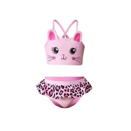 COZYEASE Toddler Girl's 2 Piece Graphic Swimsuit Sets Cartoon Print Ruffle Bathing Suit Cute Beachwear Pink 6Y