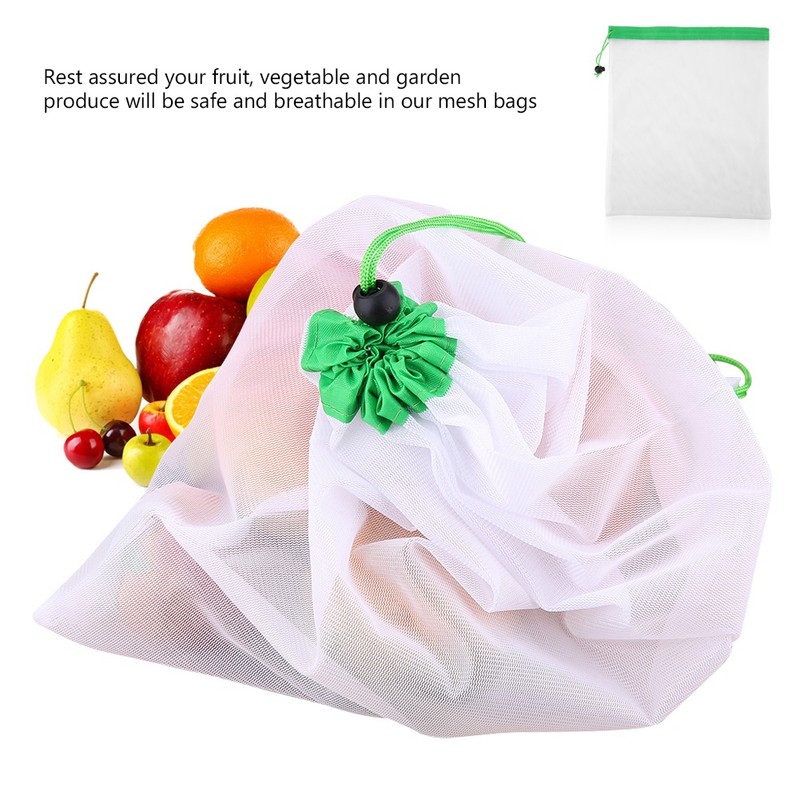 16Pcs Reusable Washable Vegetable Fruit Mesh Bags Storage Pouch with