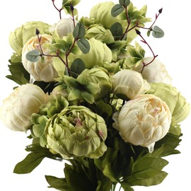 FiveSeasonStuff FiveSeasonStuff Mixed Cream Beige and Moss Green Vintage Artificial Silk Flower Peonies 2 Bouquets Floral