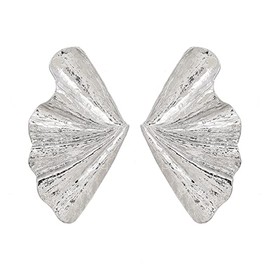 Fan-shaped Earrings, Twisted Leaf Geometric Dangle Earrings for Women, Bohemian Gold Tree Leaf Earrings, Silver Leaf Stud Earrings Floral Leaf Boho Jewelry, Fan Leaf Statement Earrings (Silver)