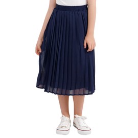 GORLYA Falda larga plisada de gasa para niñas, cintura alta, acampanada, estilo bohemio, con vuelo, 4-14T, Azul Marino, 6 Años