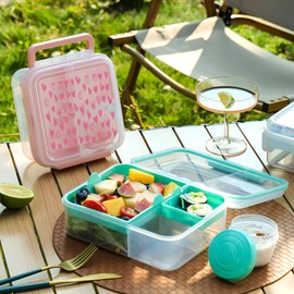 Finorder 5 Compartments Pink Bento Box Multiple Compartments Adults Storage Meal Prep Containers Food Storage Containers With Lids Dishwasher Safe for Picnic All Occasions,56oz with 5-oz Sauce