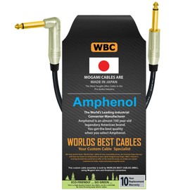 WORLDS BEST CABLES 6 Inch – Pedal, Effects, Patch, Instrument Cable Custom Made Using Mogami 2319 Wire & Amphenol ACPM-RN-AU & ACPM-GN-AU M-Series Angled & Straight Gold TS Plugs