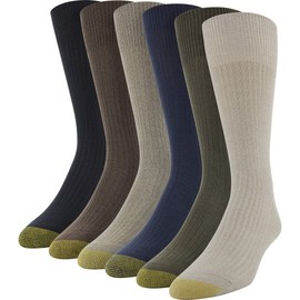 GOLDTOE Men's Stanton Crew Socks, Multipairs, Khaki/Loden (6-Pairs), Large