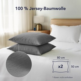 Dreamzie Pillowcases, 50 x 80 cm (Set of 2), 100% Jersey Cotton, 150 g/m², Anthracite, Resistant and Hypoallergenic