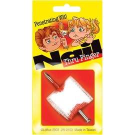 Bloody Nail Through Finger Joke Gag Gift & Prank Trick (White)
