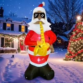 OurWarm 10 FT Christmas Inflatables Outdoor Decorations, Black Santa Claus Plays Saxophone with LED Lights Blow Up Yard Christmas Decorations for Holiday Xmas Decor Home Outside Lawn Yard Garden Party