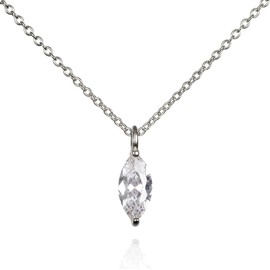 namana Cute Solitaire Pendant Necklace for Women and Girls, 925 Sterling Silver Necklace for Women with a Single Marquise Shaped Stone with Gift Box, Cubic Zirconia, Cubic Zirconia