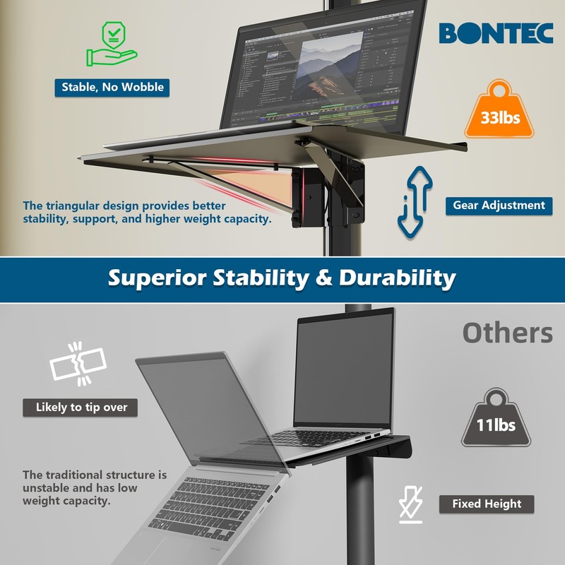 BONTEC Mobile TV Stand for 23-60 Inch TVs, Rolling TV