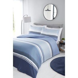 Rapport Home Blue Striped Microfibre Single Duvet Cover Set Soft Chicago Non iron Bedding Set