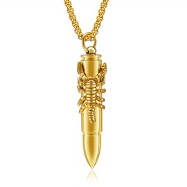 TEMICO Men's Stainless Steel Scorpion Bullet Pendant Urn Necklace For Ashes Cremation Memorial Jewelry, Stainless Steel