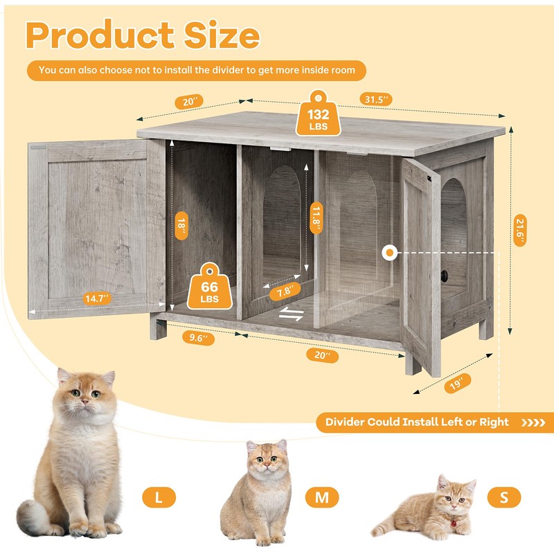 Shintenchi Cat Littler Box Enclosure, Litter Box Furniture Hidden with
