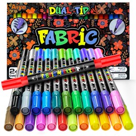 FeinKulturia Textile Pens Double Tip 24 Fabric Colours Pens Washable Textile Painting Pens Children Adults Textile Paint Marker for T-Shirt Jeans Clothing Canvas Shoe Textile Bib Fabric Bag Painting