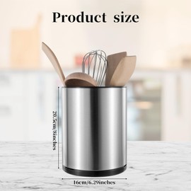 Dimeho Kitchen Utensil Holder 360°Rotating Counter Organizer Spoon Spatula Bracket Stainless Steel Storage Cooking Caddy 3 Compartment Storage Countertop for Kitchen Counter Office