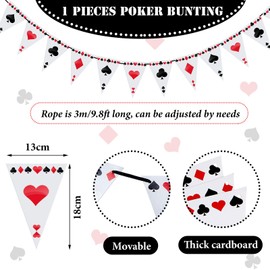 Pack of 19 Casino Party Decorations Poker Bunting Banner Casino String Decorations Red Black White Latex Balloons for Birthday Poker Theme Party Decorations