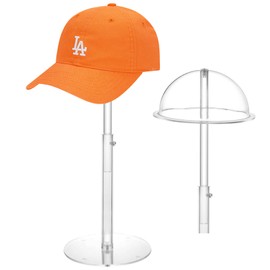 Hat Display Stands, 8" to 16" Adjustable Height Acrylic Cowboy Hat Holder Stand, Clear Durable Domed Baseball Cap Holder Hat Rack with Brim, Wig Holder Display Stands for Vendors Salons Closet