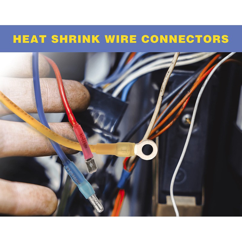 haisstronica 200PCS Blue Heat Shrink Female Spade Connectors,AWG 16-14 Heat