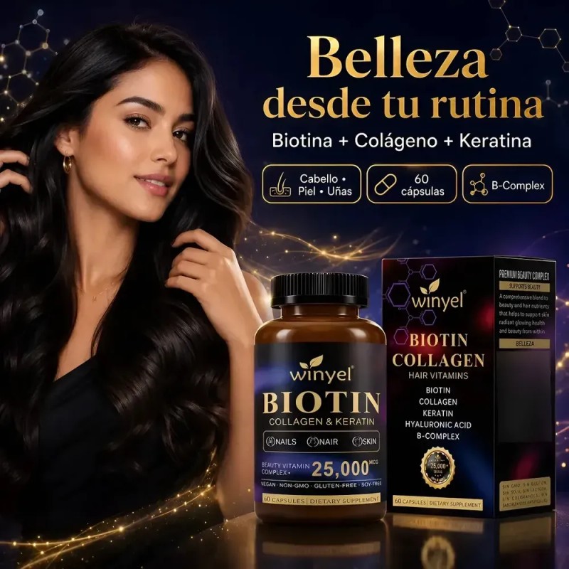 Biotina Winyel Complejo B Colágeno Queratina 60 Cápsulas